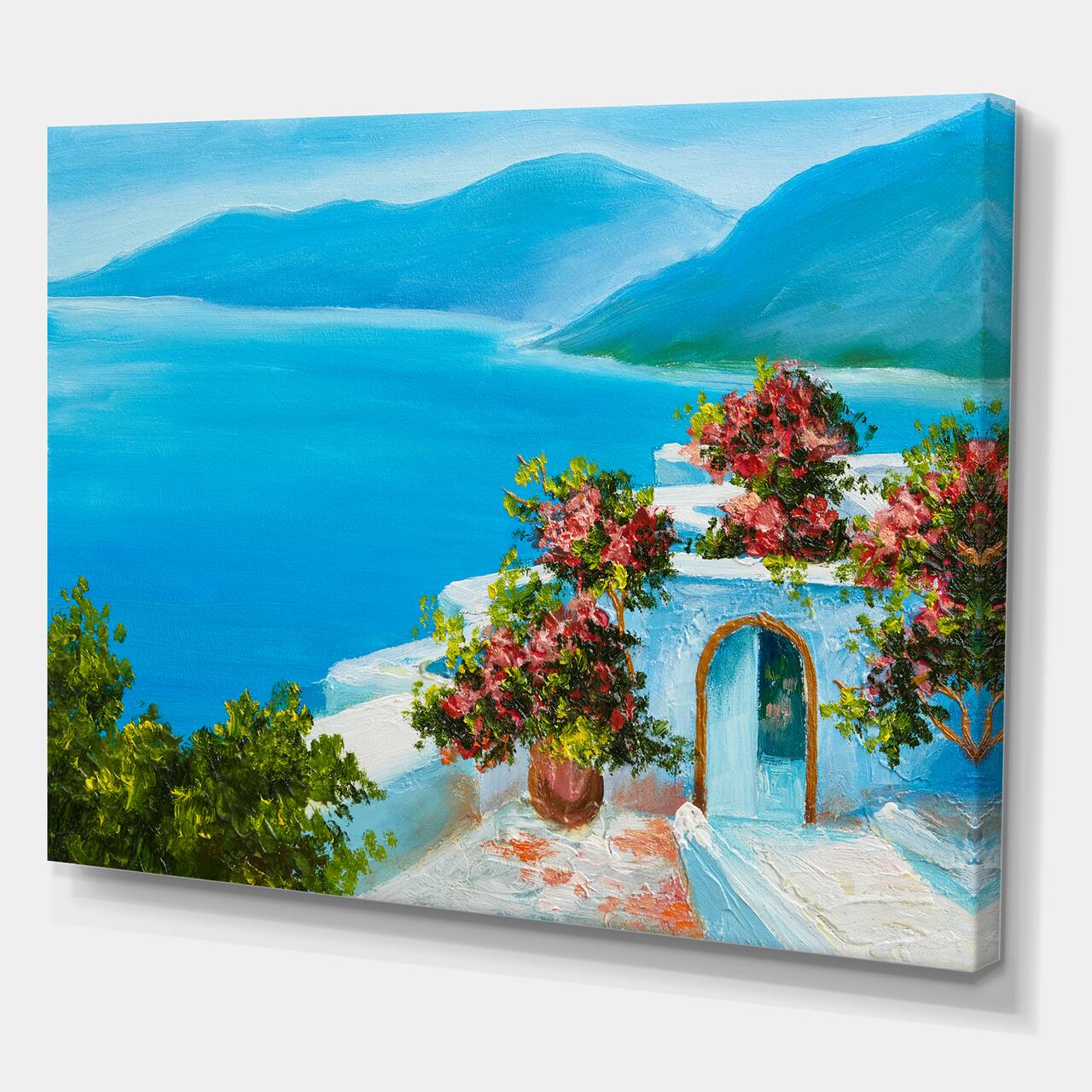 Designart - House Near The Sea Colorful Flowers I - Nautical & Coastal Canvas Wall Art Print